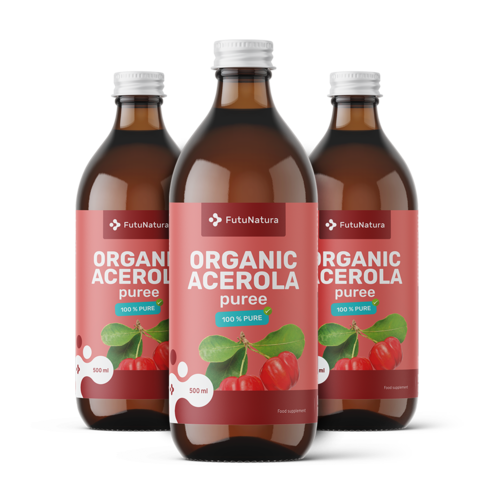 3x BIO Πολτώδης χυμός από ασερόλα , συνολικά 1500 ml