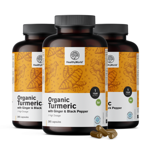 3x ΒΙΟ Κουρκουμάς 480 mg - με τζίντζερ και μαύρο πιπέρι, συνολικά 1095 κάψουλες