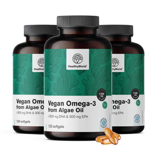 3x Vegan ωμέγα 3 1100 mg - από άλγη, συνολικά 360 μαλακές κάψουλες