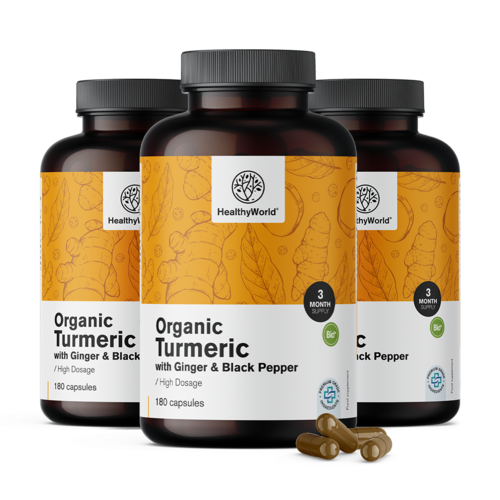 3x BIO Κουρκουμάς 1440 mg - με τζίντζερ και μαύρο πιπέρι, συνολικά 540 κάψουλες