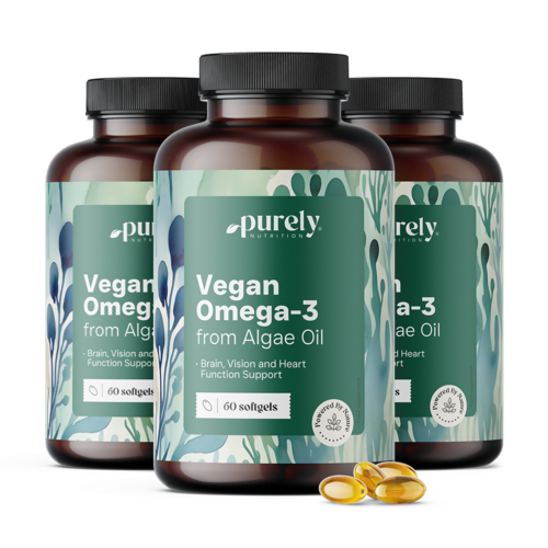 3x Vegan ωμέγα-3 1000 mg - από φύκια, συνολικά 180 μαλακές κάψουλες