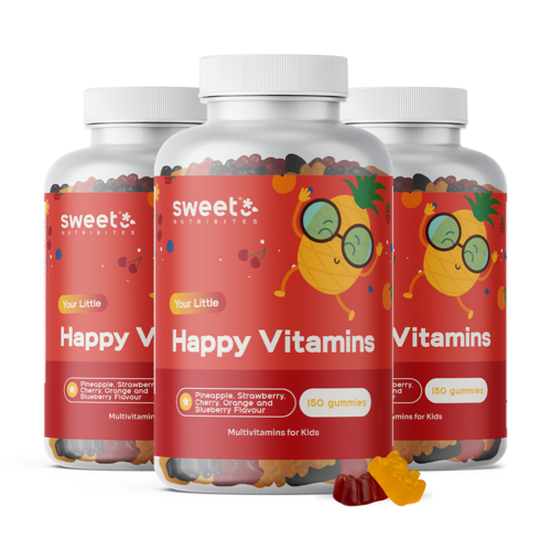 3x Happy Vitamins – ζελεδάκια για παιδιά με πολυβιταμίνες, συνολικά 450 ζελεδάκια